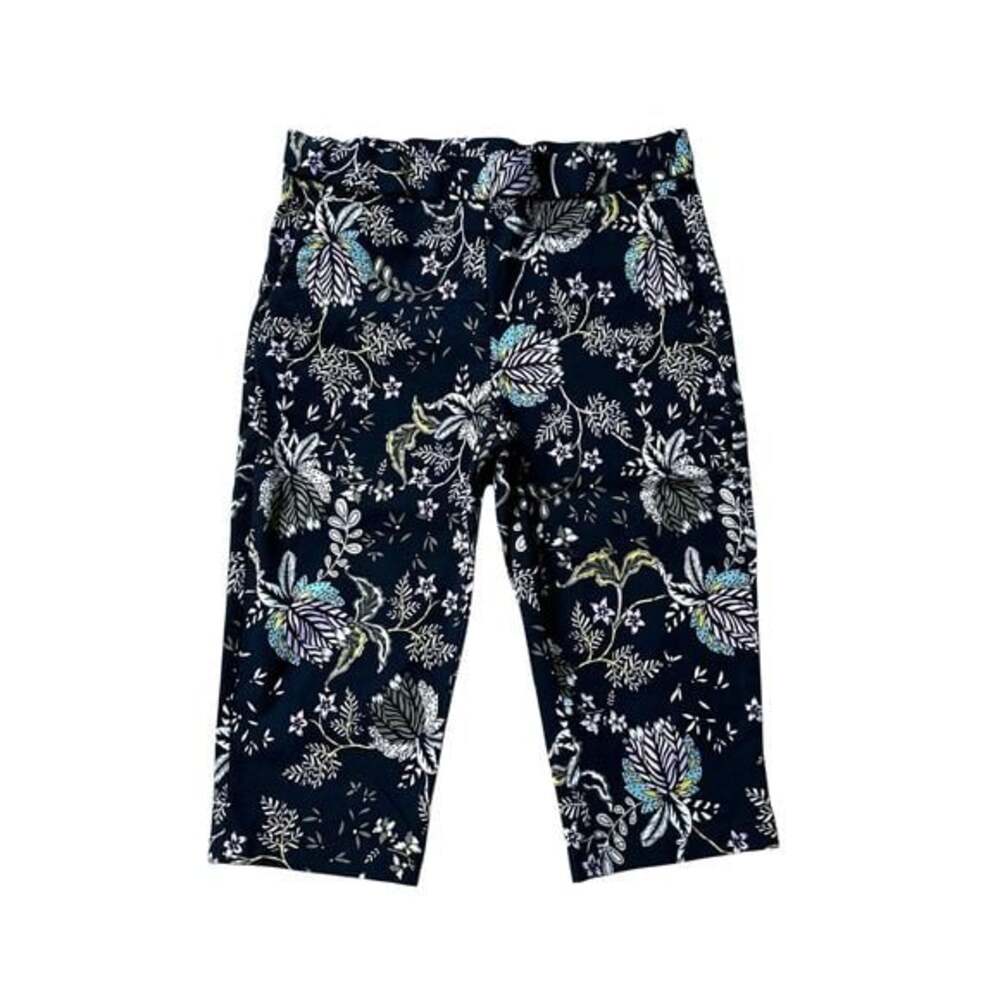 Jules & Leopold Floral Print Pull On Crop Pants Women Small Botanical Black